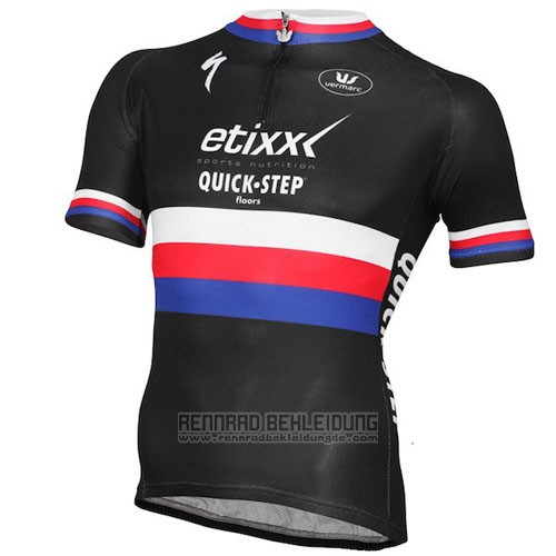 2015 Fahrradbekleidung UCI Weltmeister Lider Quick Step Shwarz Trikot Kurzarm und Tragerhose